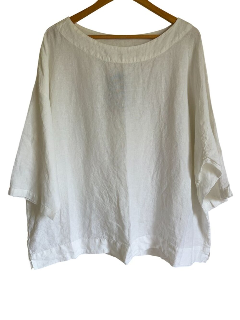 New! Bryn Walker Size Large Resort Shirt 100% Linen White Boxy Lagenlook Minimal